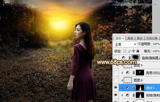 PS調出外景人像照片夕陽美景效果
