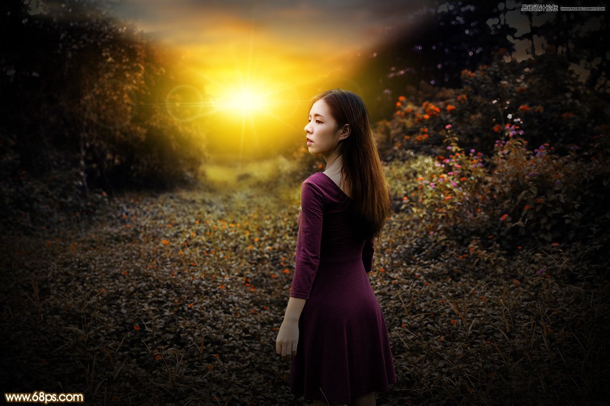 PS調出外景人像照片夕陽美景效果