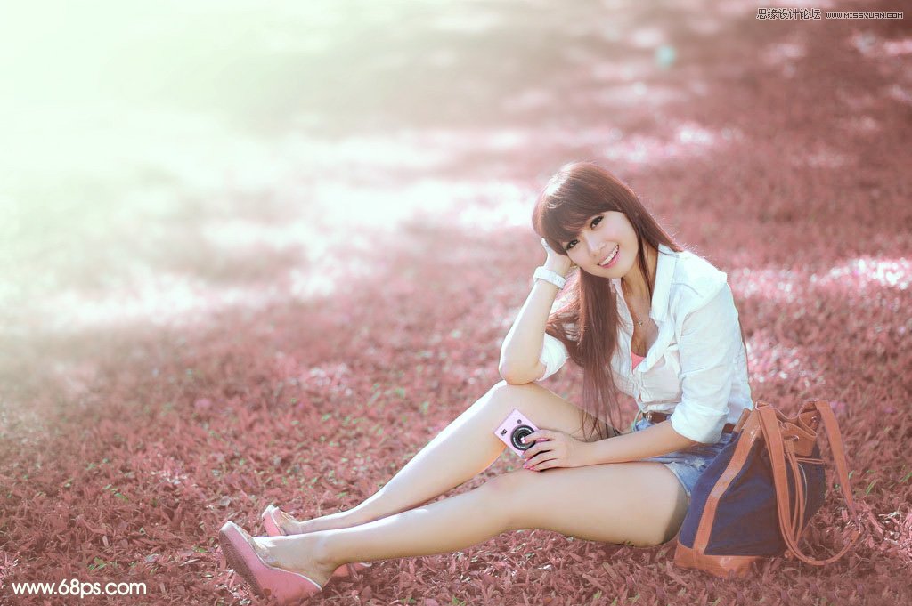 PS調出草地女孩唯美的粉色效果