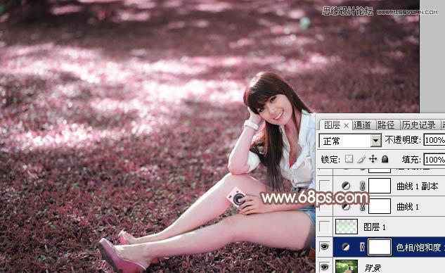 PS調出草地女孩唯美的粉色效果