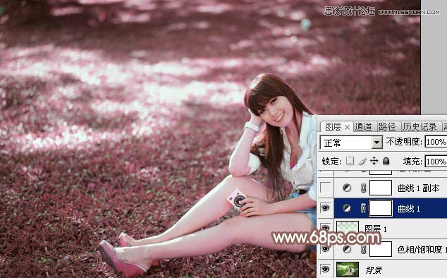 PS調出草地女孩唯美的粉色效果