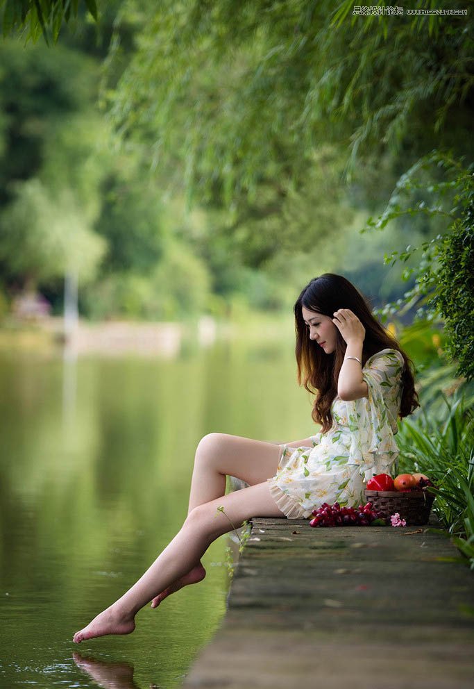 PS調出河邊美女夢幻藍色效果