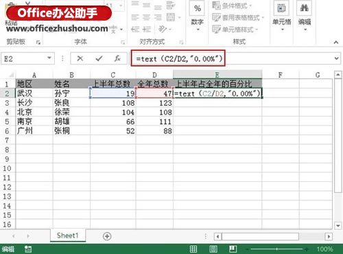 使用text函數實現Excel2013單元格內容轉為百分比形式