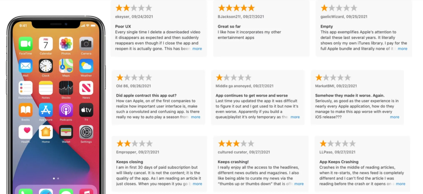 蘋果已允許用戶在 App Store 對(duì) iPhone 預(yù)裝 App 進(jìn)行打分評(píng)價(jià)