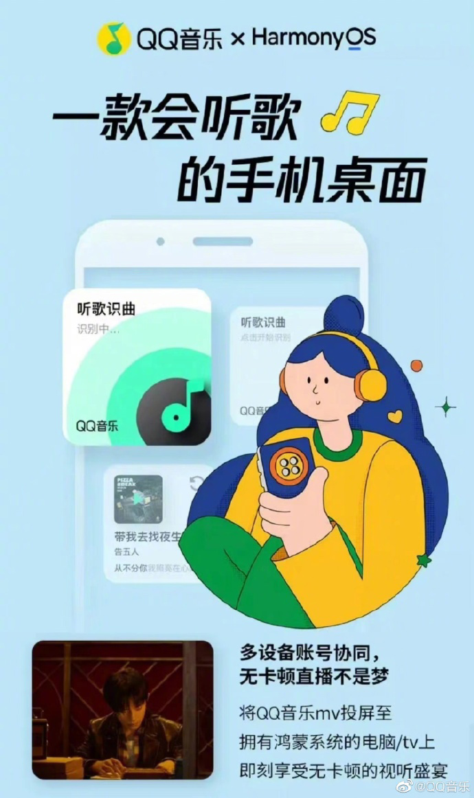 騰訊 QQ 音樂已支持華為鴻蒙 HarmonyOS“萬能卡片”,不同設備間音樂跨端流轉等無縫聽歌