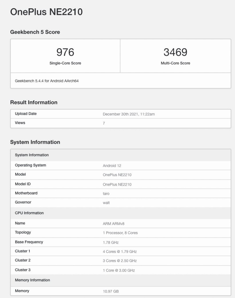 一加 10 Pro 現(xiàn)身 Geekbench:搭載高通驍龍 8,運(yùn)行安卓 12 系統(tǒng)