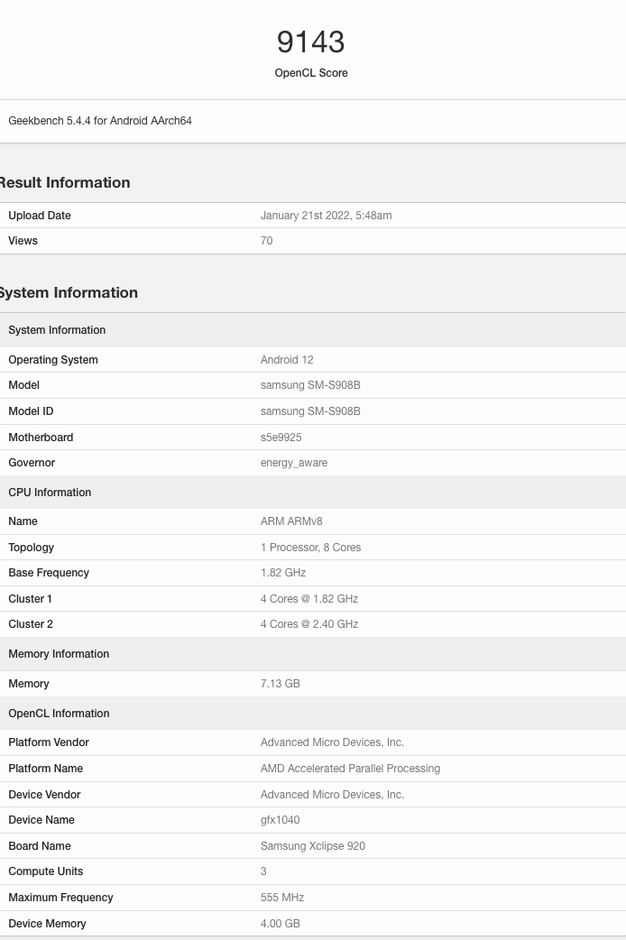 三星 Exynos 2200 現身 Geekbench:Xclipse 920 GPU 跑分不敵 A15