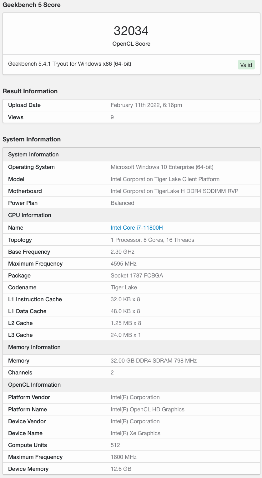 英特爾 Arc 筆記本獨顯現(xiàn)身 Geekbench：512 EU，12.6 GB 顯存