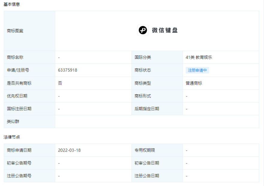 騰訊再申請微信鍵盤商標