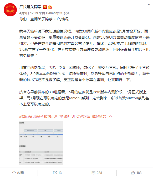 消息稱鴻蒙3.0用戶版5月內測