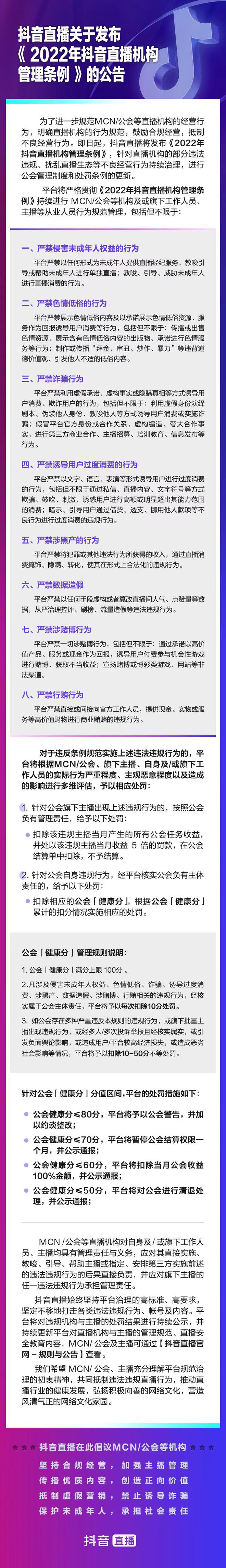 抖音直播推出直播機(jī)構(gòu)“健康分”制度,滿(mǎn)分 100 低于 50 直接清退